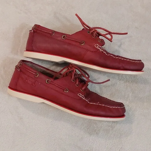 Polo Ralph Lauren Bienne II LU-BTS Mens Red Leather Boat Loafer Shoes Sizs 8.5 D - Picture 8 of 12